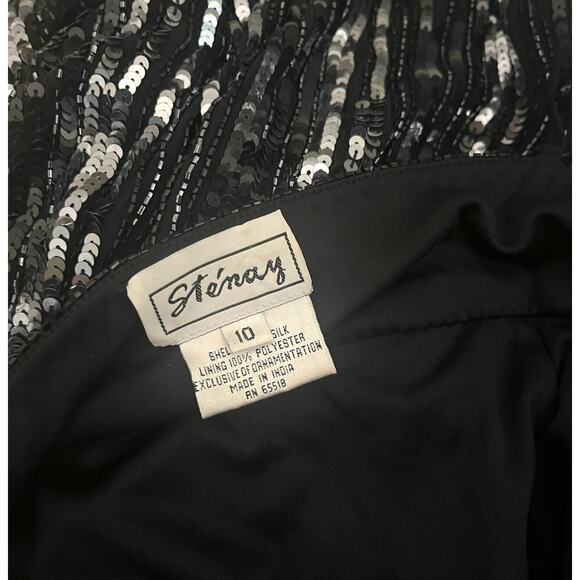 Stenay Vintage Black Beaded Sequined Dress Elegant Evening Formal Womens Sz 10 - Picture 8 of 12